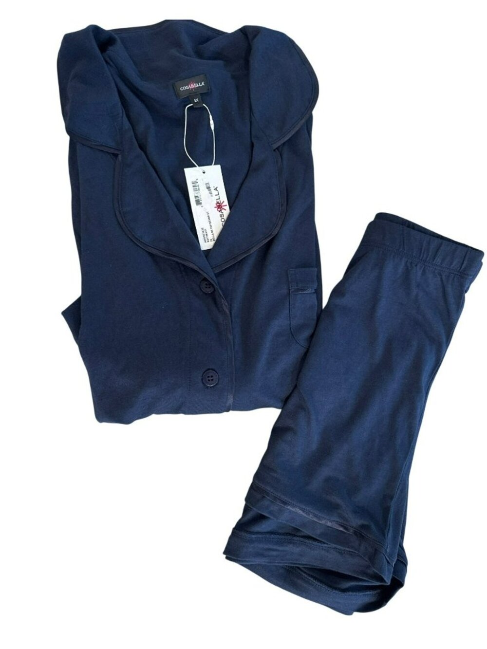 Cosabella Bella Pajama Set 2X NWT Short Sleeve Boxer Shorts Navy Blue